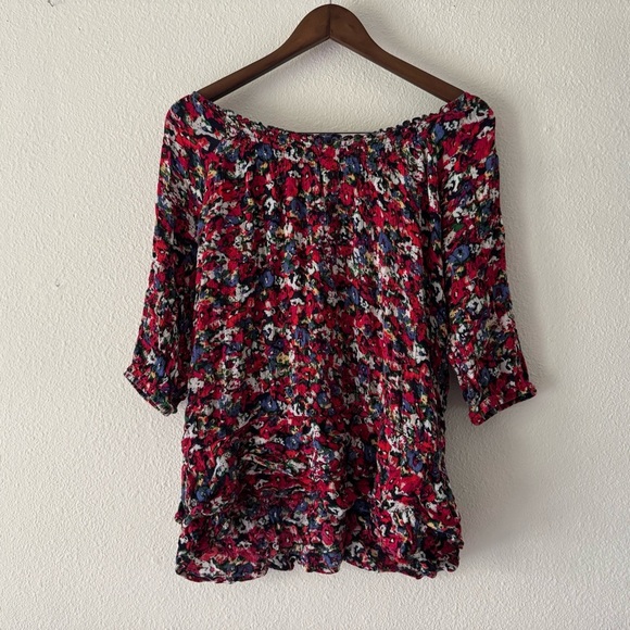 Westbound Petites Boho Floral Peplum Smocked Elastic Neck Off The Shoulder Sz PL - Picture 2 of 10